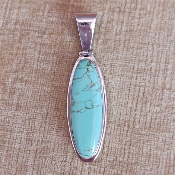 Sterling Silver Turquoise Teardrop Pendant - Picture 2 of 6